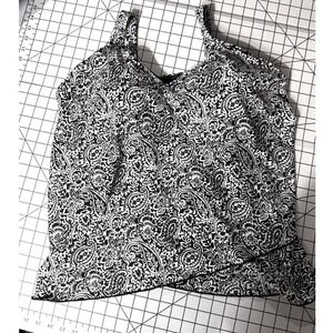 Lands End Womens Black White Paisley Tulip Hem Tankini Swim Top Plus Size